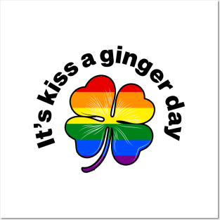 Kiss a Ginger Day - Rainbow Flag (lgbtq) in Irish Shamrock Posters and Art